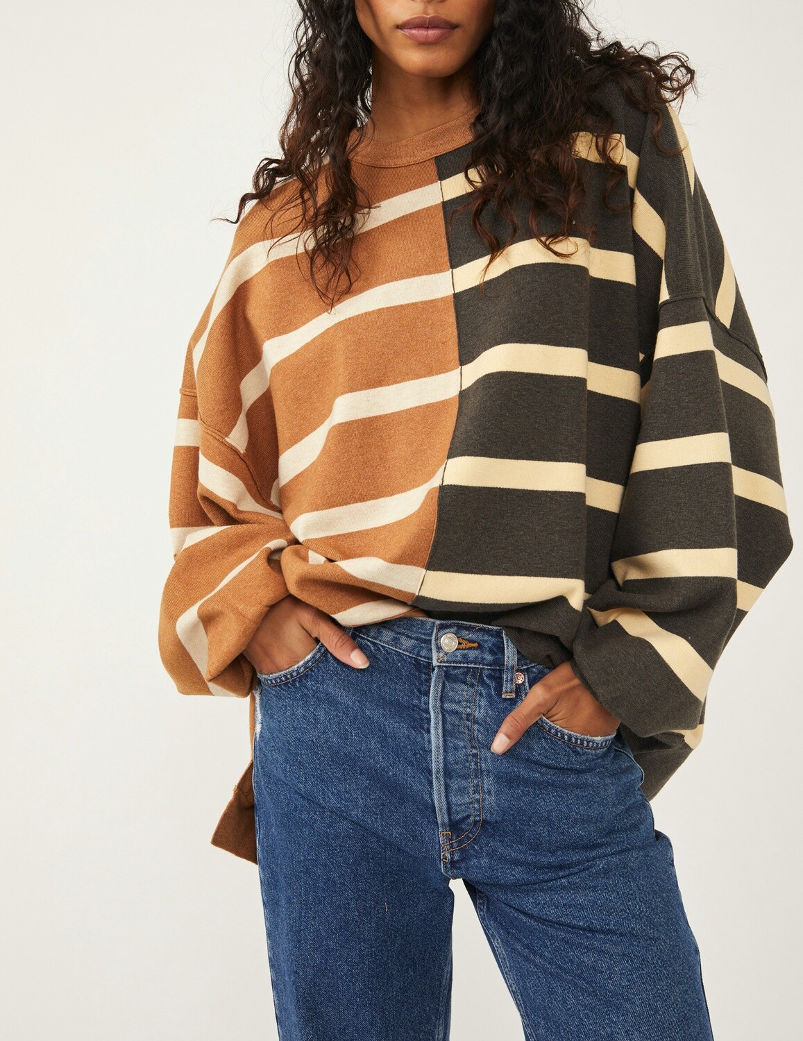 Free People Uptown Stripe Pullover Spiced Oatmeal