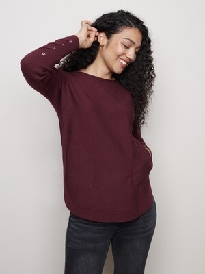 Charlie B Sweater With Criss Cross Sleeve Fig