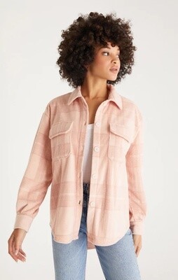 Z Supply Tucker Fleece Plaid Jacket Shell Pink