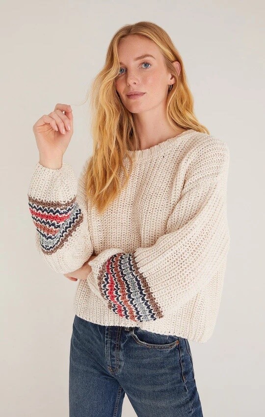 Z Supply Solange Stripe Sleeve Sweater Sandstone