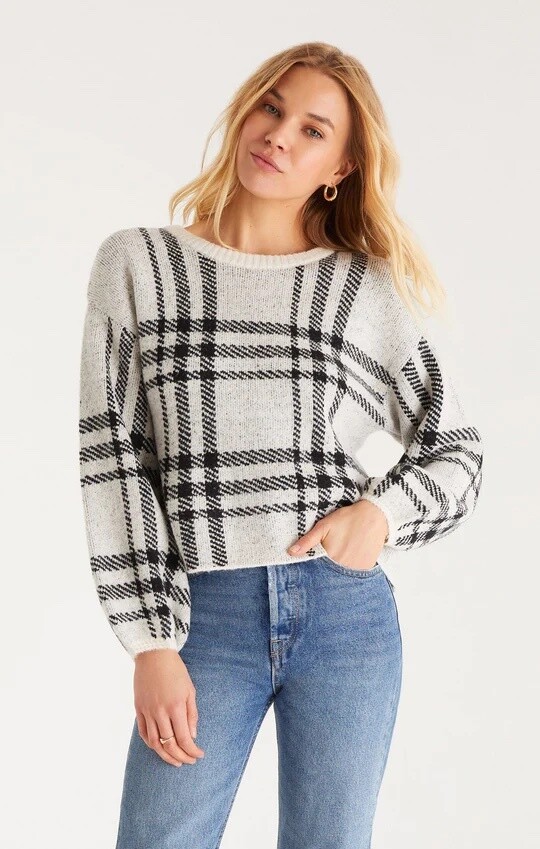 Z Supply Solange Plaid Sweater Oatmeal