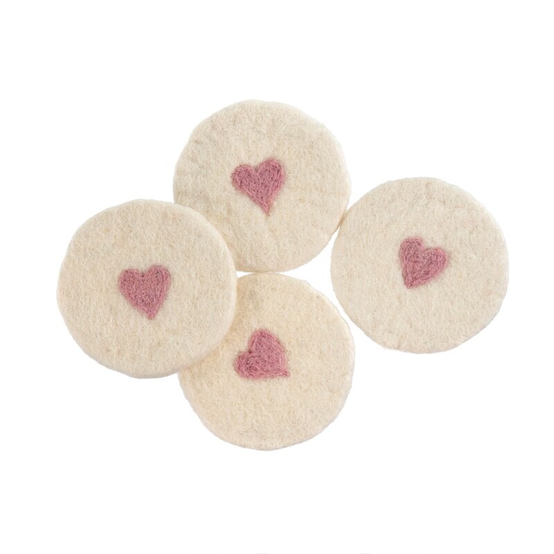 Felt Heart Coasters Set/4 White