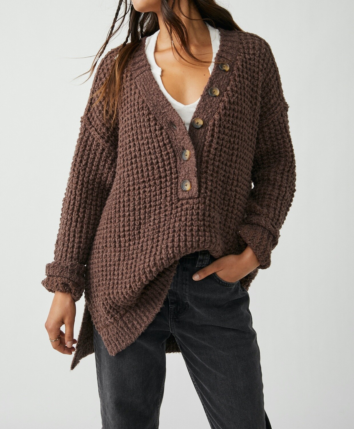 Free People Whistle Thermal Henley Brownstone