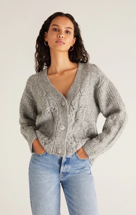 Z Supply Ryleigh Cable Knit Cardi Heather Grey