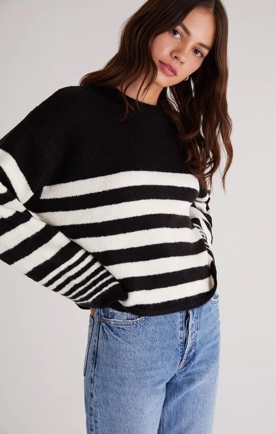 Z Supply Alivia Striped Sweater Black