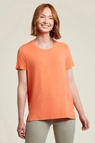 Tribal Scoop Neck Top w/Back Pleats Coral