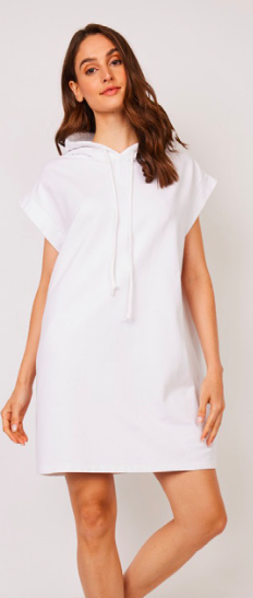Pistache Terry Cotton Hooded Dress White