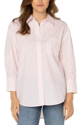 Liverpool Oversized Stripe Button Up Peony Pink
