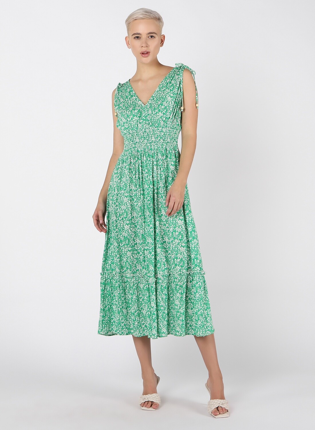 Dex Floral Print Maxi Dress Green/White Floral