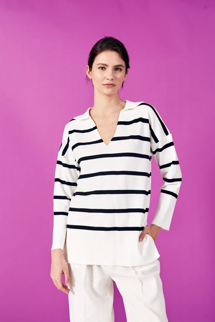 Deluc Skyra Black & Cream Stripe Sweater
