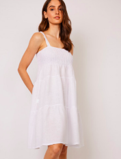 Pistache Sleeveless Linen Nap Dress White