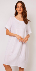 Pistache Short Sleeve Linen Bubble Dress White