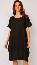 Pistache Short Sleeve Linen Bubble Dress Black