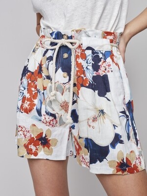 Charlie B Floral Linen Button Short with Rope Belt
