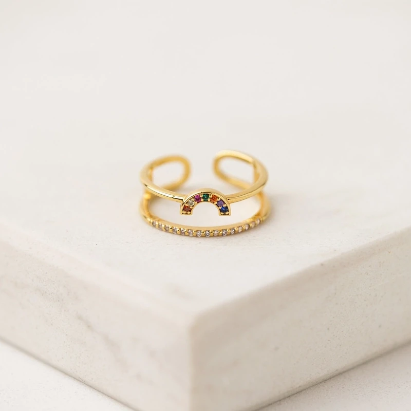 Lover&#39;s Tempo Rainbow Double Band Fortuna Ring