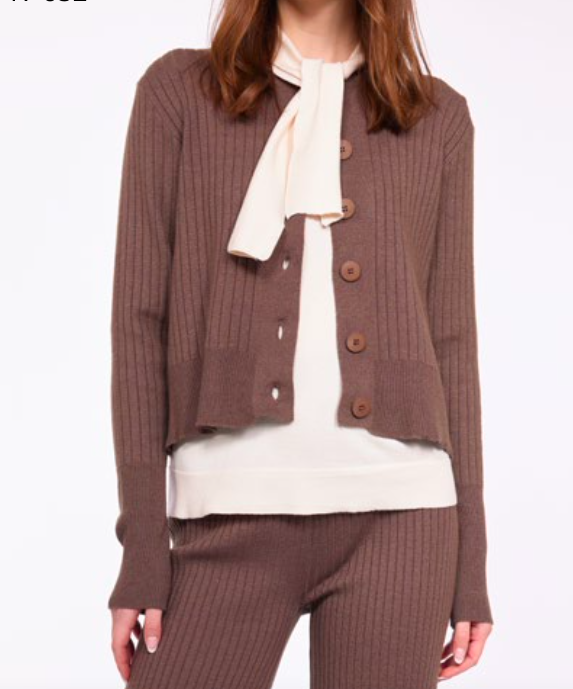 Pistache Ribbed Knit Button Down Cardigan