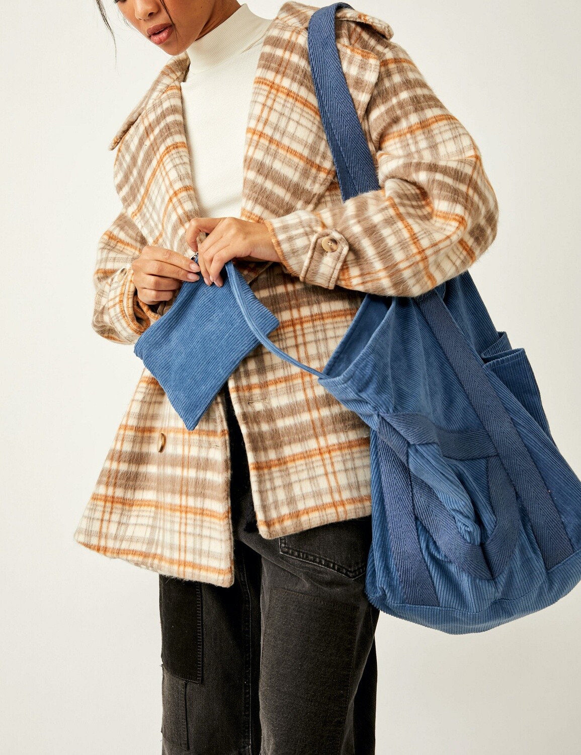 Free People Mega Cord Tote, Color: Denim Blues