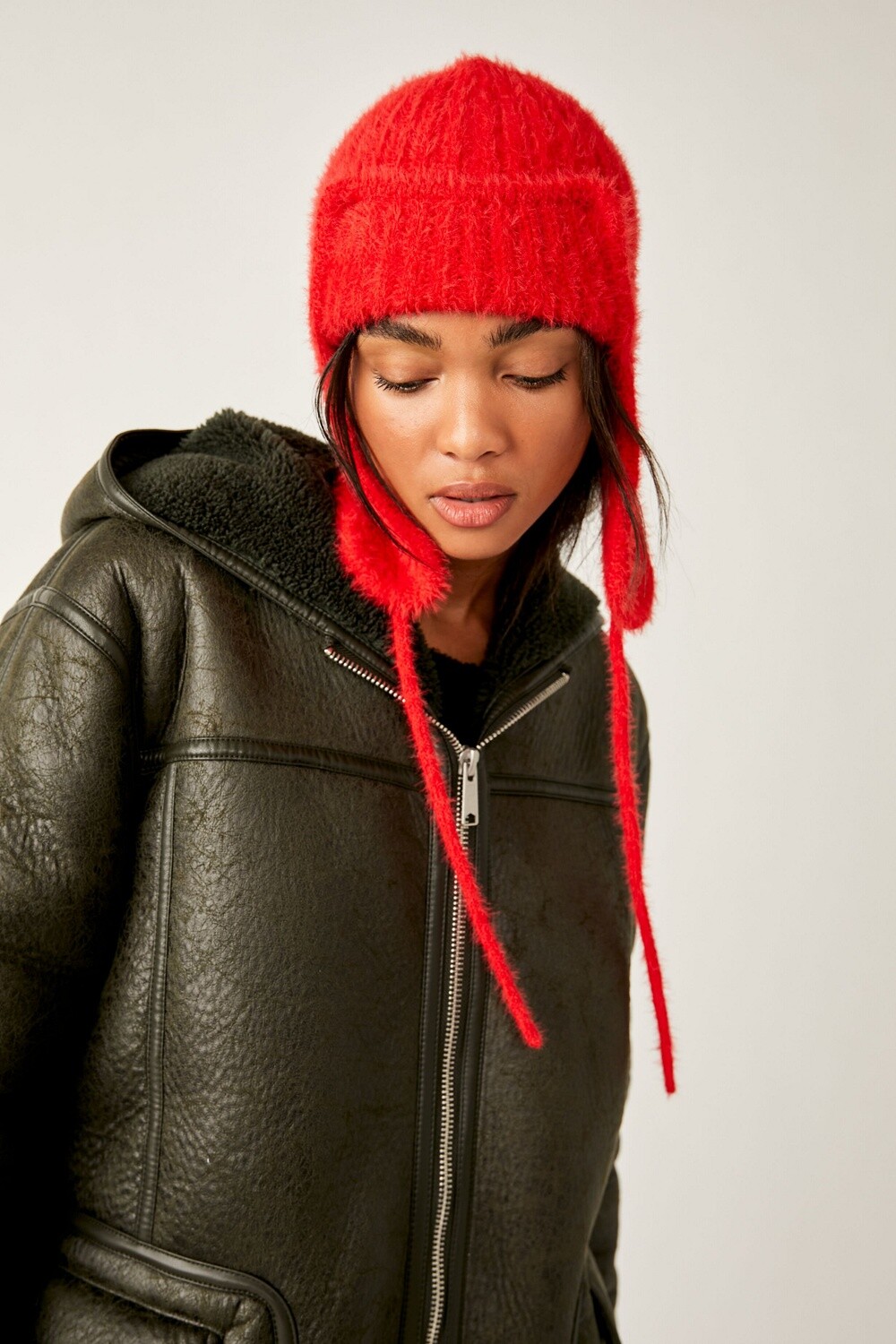 Free People Timber Fuzzy Knit Trapper, Color: Holly Berry