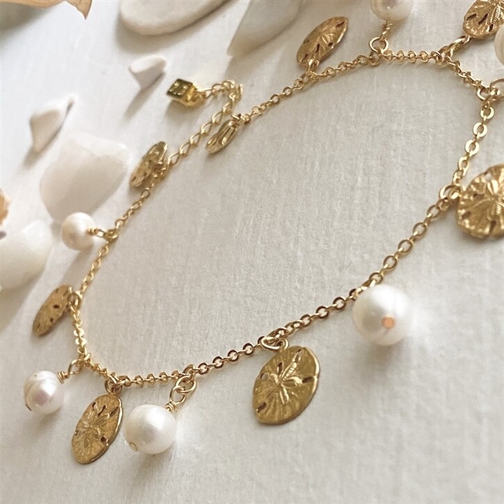 Pika &amp; Bear Amphitrite Pearls and Sand Dollar Anklet