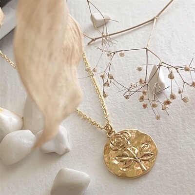 Pika & Bear Rossetti Rose Stamped Pendant Necklace