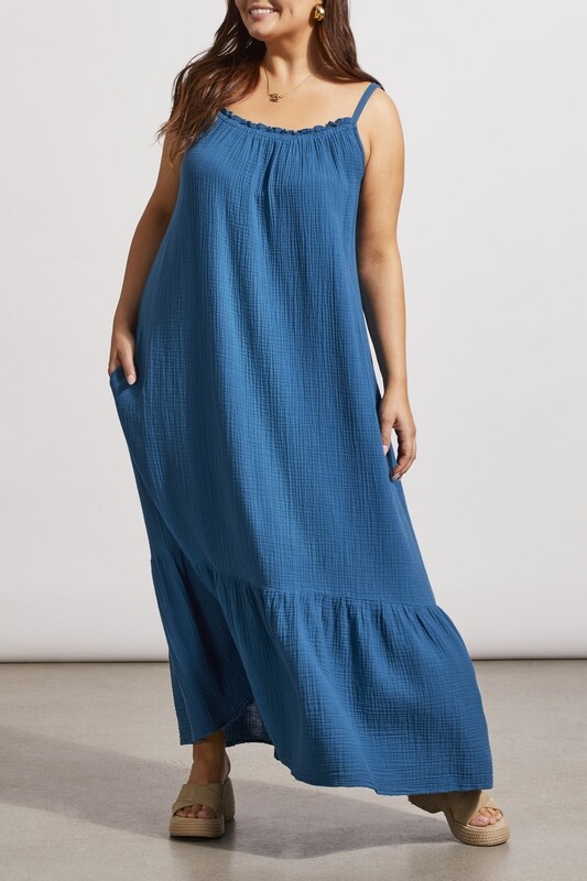 Tribal Gauze Maxi Dress with Frill &amp; Pockets Oceanside