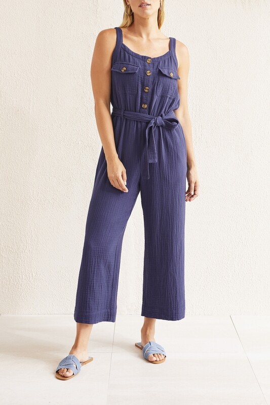 Tribal Gauze Button Front Jumpsuit