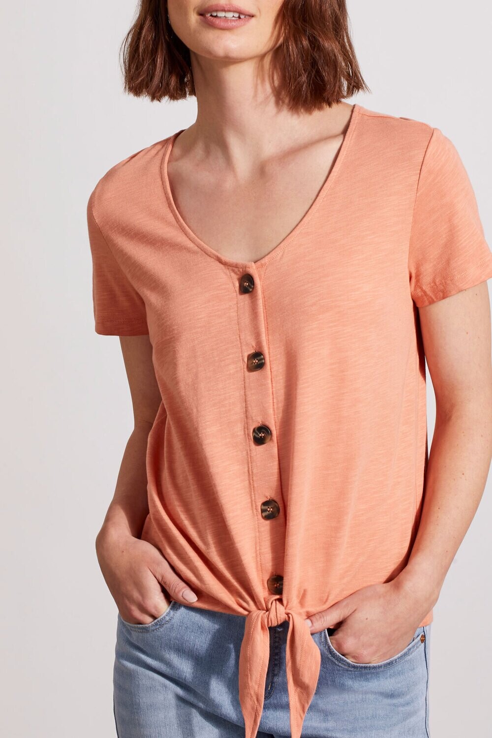 Tribal Short Sleeve VNeck Top w/Buttons, Size: XLarge, Color: Muted Clay