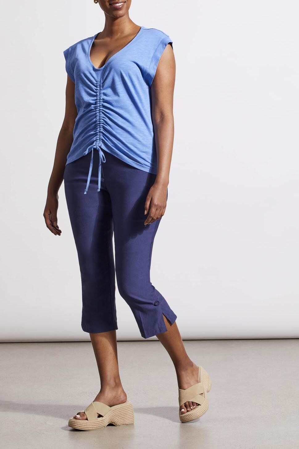 Tribal Sleeveless Vneck Top with Ruching