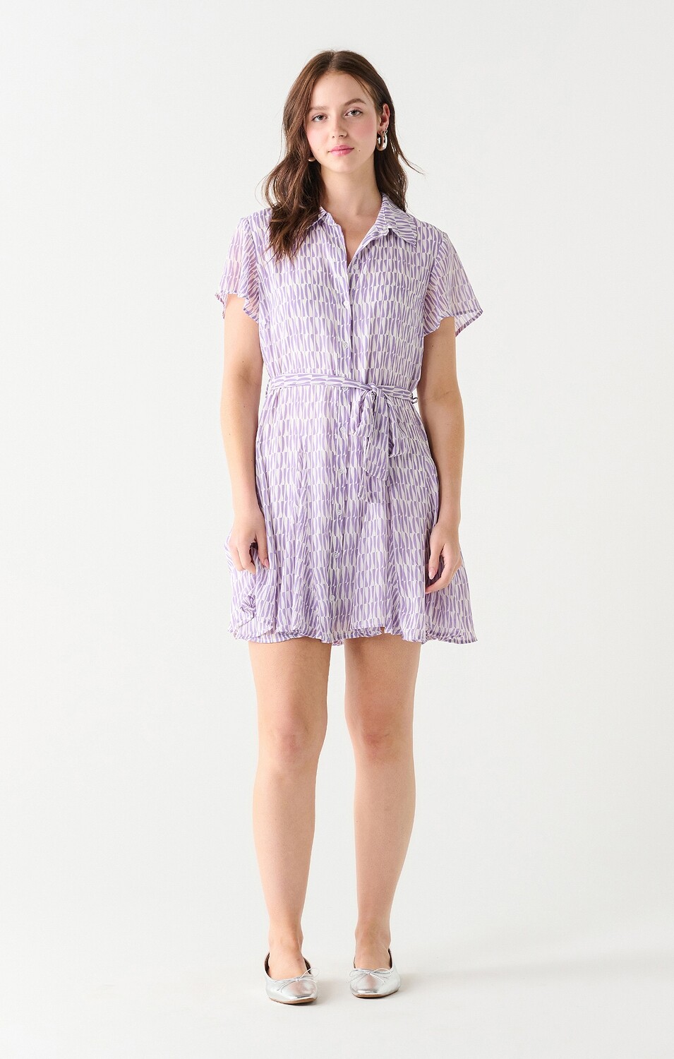 Black Tape Mini Shirt Dress Lavender Geo
