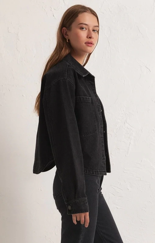Z Supply Crop Denim Jacket Washed Black