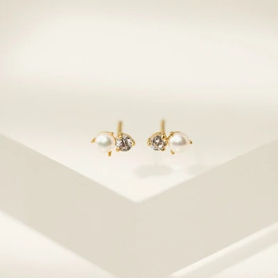 Lover's Tempo Demi Fine Luma Gemstone Stud Earrings Pearl/Crystal