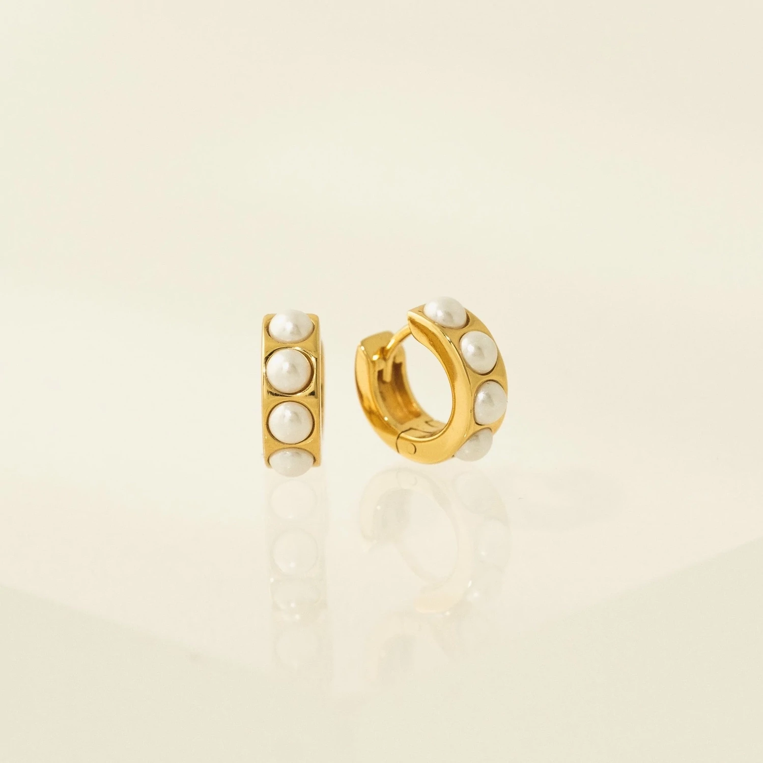 Lover&#39;s Tempo Demi Fine Pearl Chunky Huggie Hoop