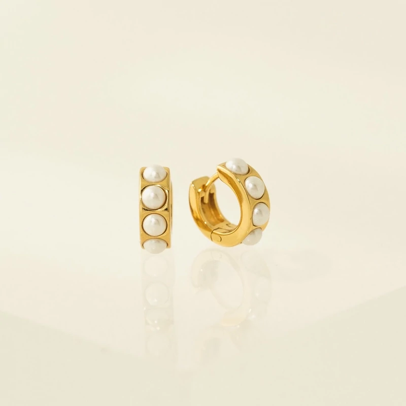 Lover&#39;s Tempo Demi Fine Pearl Chunky Huggie Hoop