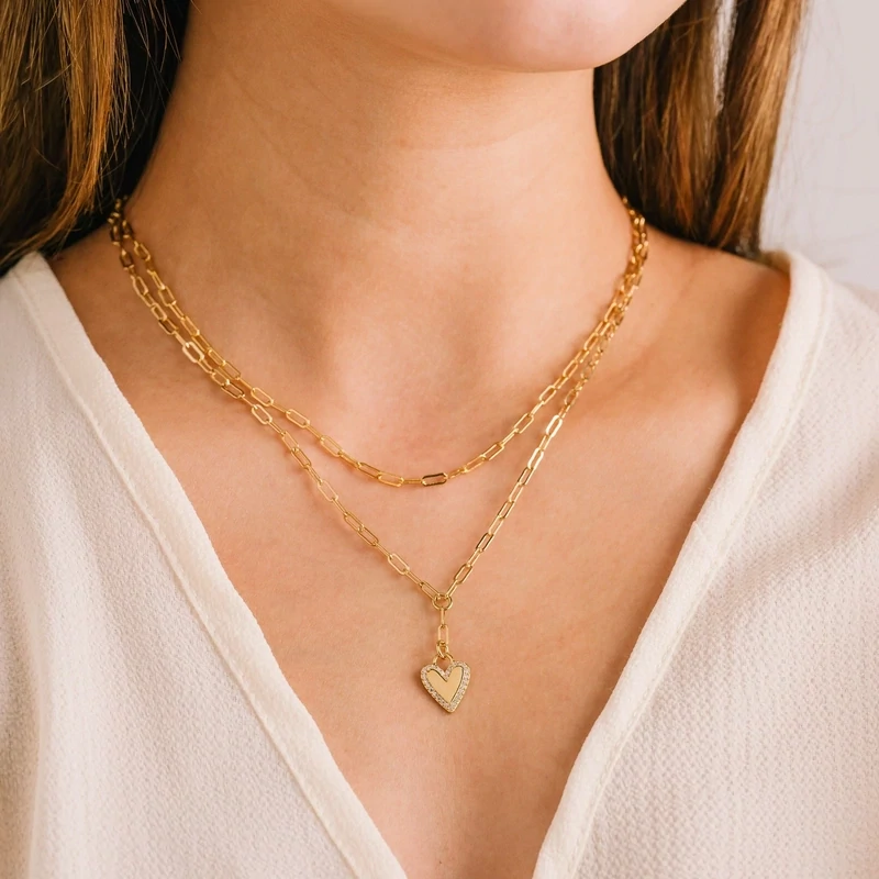Lover&#39;s Tempo Verona Pave Heart Layered Necklace