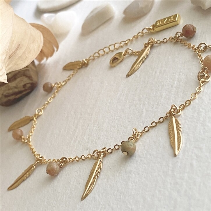 Pika &amp; Bear Maligne Feather and Jasper Anklet