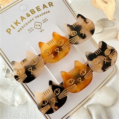 Pika & Bear Triple Trouble Cat Face Hair Clips Calico/Ginger