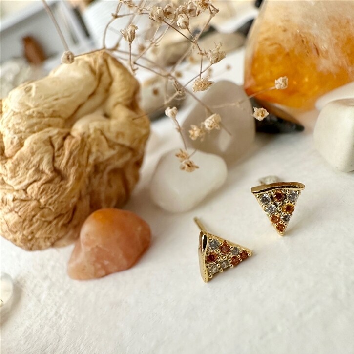 Pika &amp; Bear Slice Pizza Stud Earrings