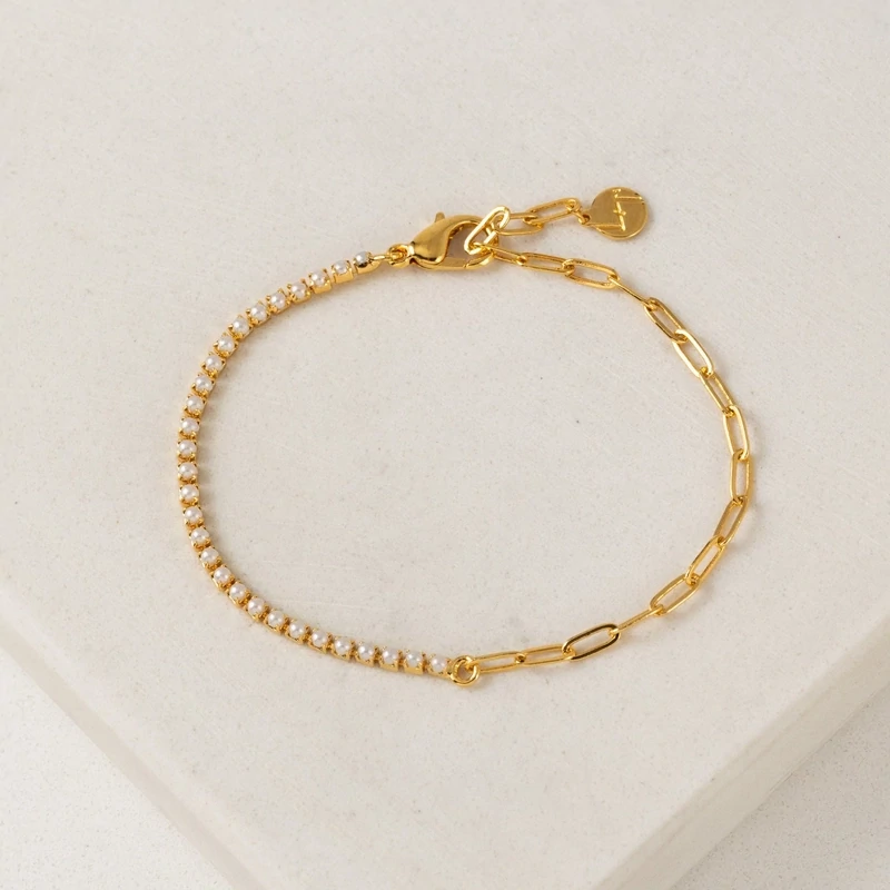 Lover&#39;s Tempo Tennis Paperclip Bracelet Pearl