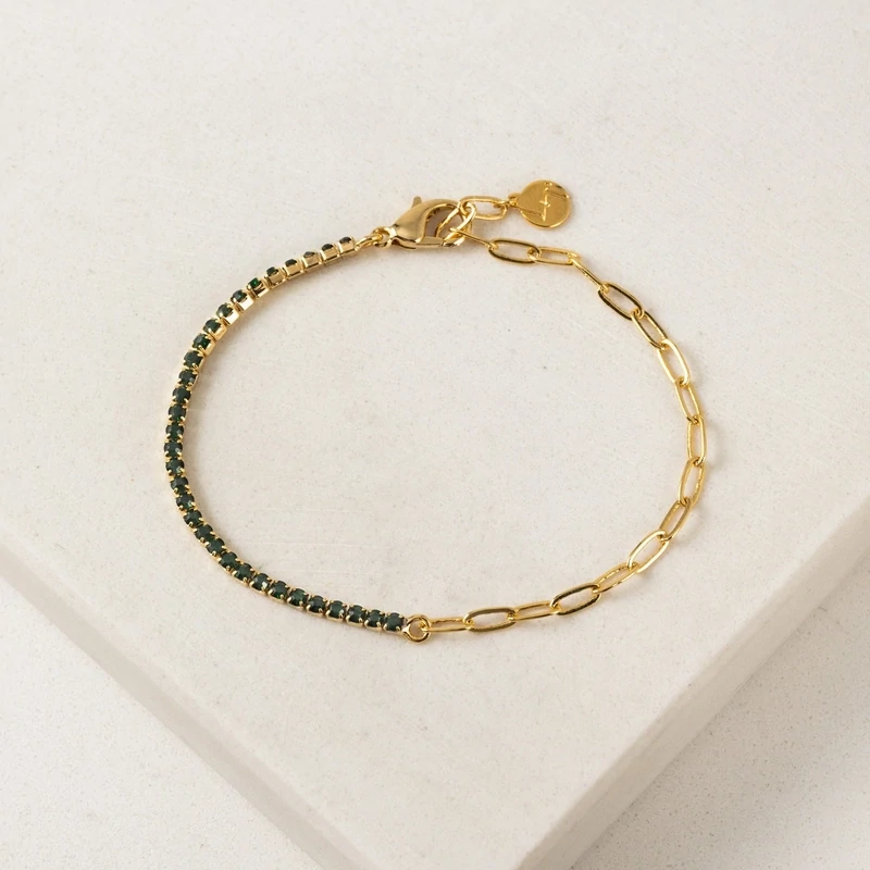 Lover&#39;s Tempo Tennis Paperclip Bracelet Emerald