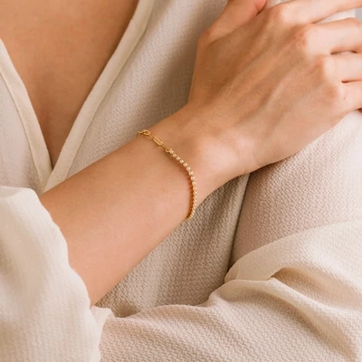 Lover's Tempo Tennis Paperclip Bracelet Pearl