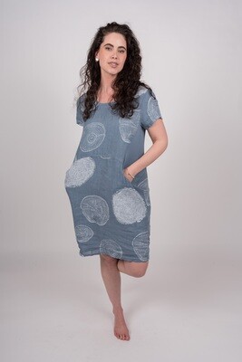 Me & Gee Linen Relaxed Circle Print Dress Blue Jean