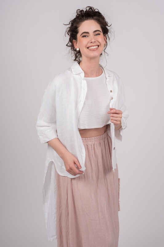 Me &amp; Gee Asymmetrical Button Up Shirt White