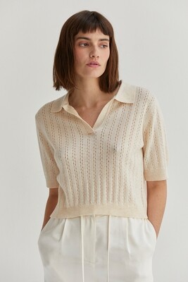 Crescent 3/4 Sleeve Cream Collared Knit Sweater