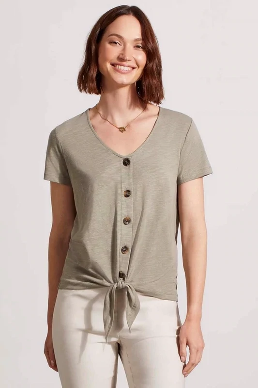 Tribal Short Sleeve VNeck Top w/Buttons