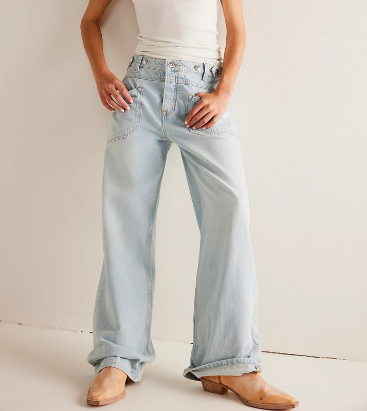 Free People Palmer Cuffed Jean Daydream Blue