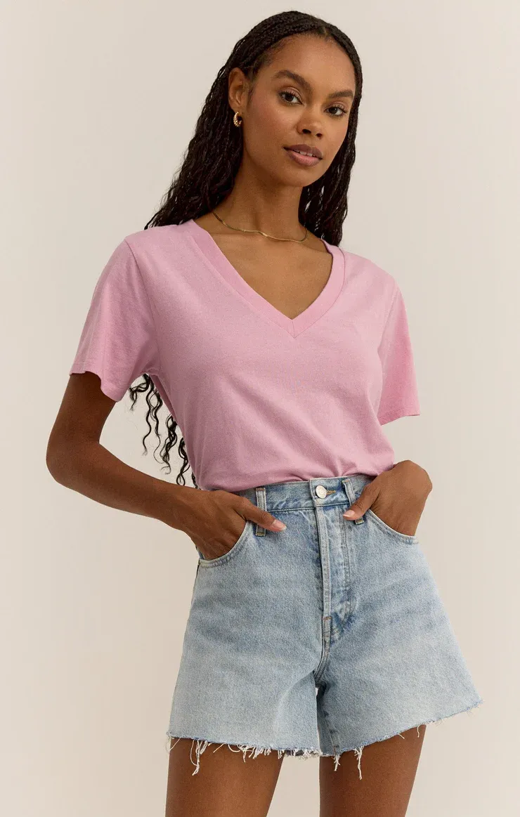 Z Supply Girlfriend V-Neck Tee Peony