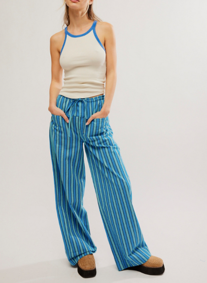 Free People Hudson Canyon Stripe Pant Blue Combo