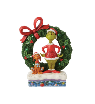 Jim Shore Grinch and Max In Wreath Light Up