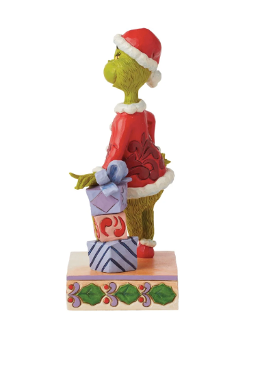 Jim Shore Grinch Leaning on Stacked Gifts