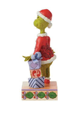 Jim Shore Grinch Leaning on Stacked Gifts